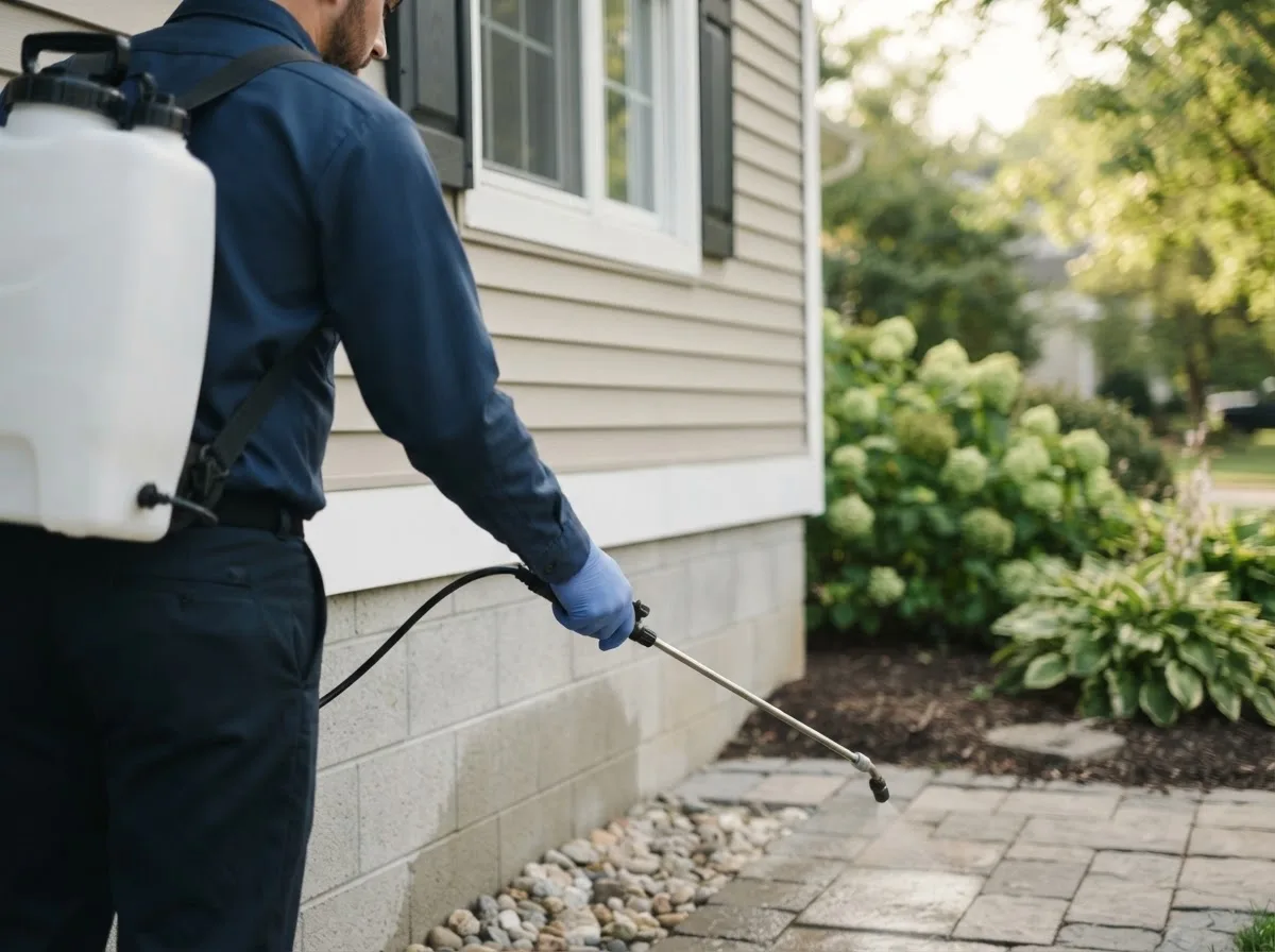 Pest control technician inspecting a home in Rich Hill, MO